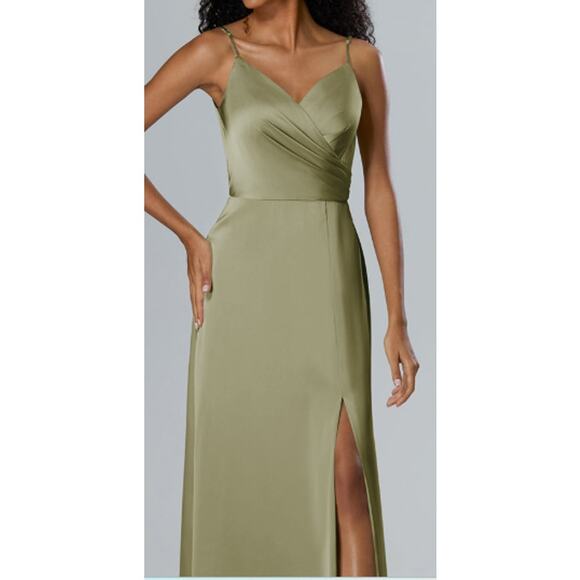 AW BRIDAL SZ 10 L fennel seed green Theodora wedding bridesmaid maxi dress b37 - Picture 1 of 10